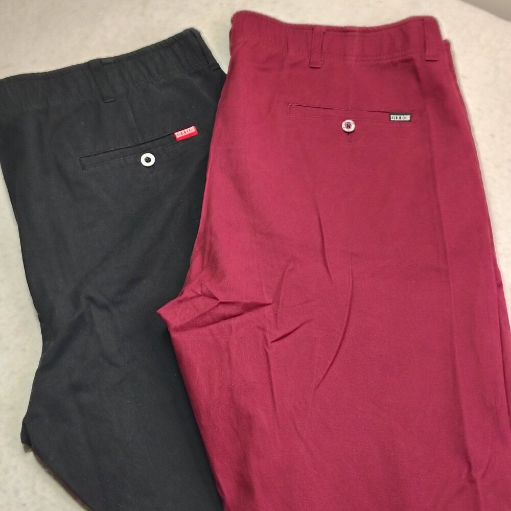 Dixxon Pants Lot‎ of 2 Mens Size 42x32 Black Burgundy D-Flex Casual Stretch